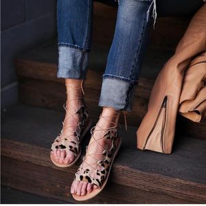 Ancient Greek Sandals Antigone LeopardPrint Pony hair Lace up sandal